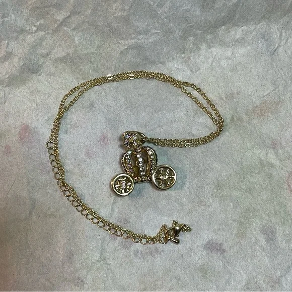 Coach Carriage Necklace w/ Spinning Wheels, Crystal Pendant! Fairytale Necklace - Picture 4 of 10